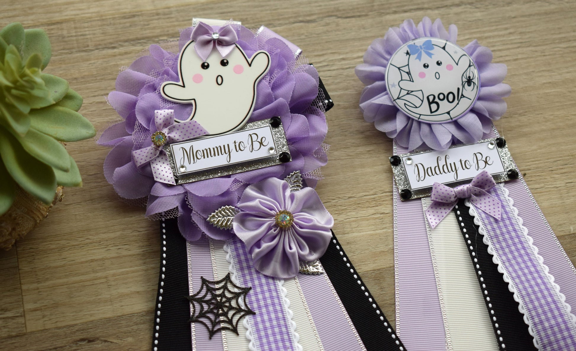 Lavender Ghost Halloween Baby Shower, Lilac Maternity Sash, Mommy To Be Ribbon, Daddy To Be Pin, Halloween Baby Shower Gift, Custom - Celebrations By Cris