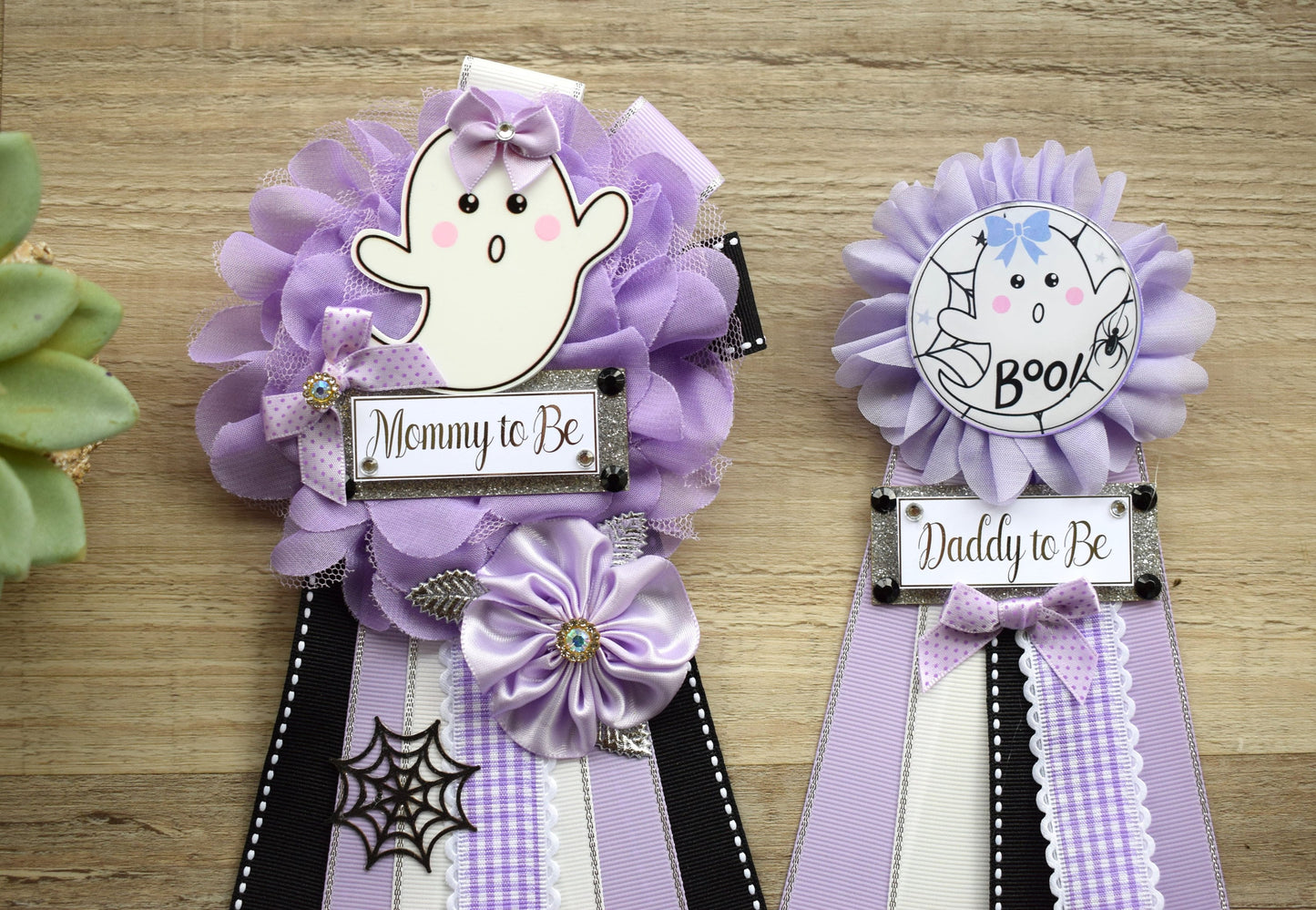 Lavender Ghost Halloween Baby Shower, Lilac Maternity Sash, Mommy To Be Ribbon, Daddy To Be Pin, Halloween Baby Shower Gift, Custom - Celebrations By Cris