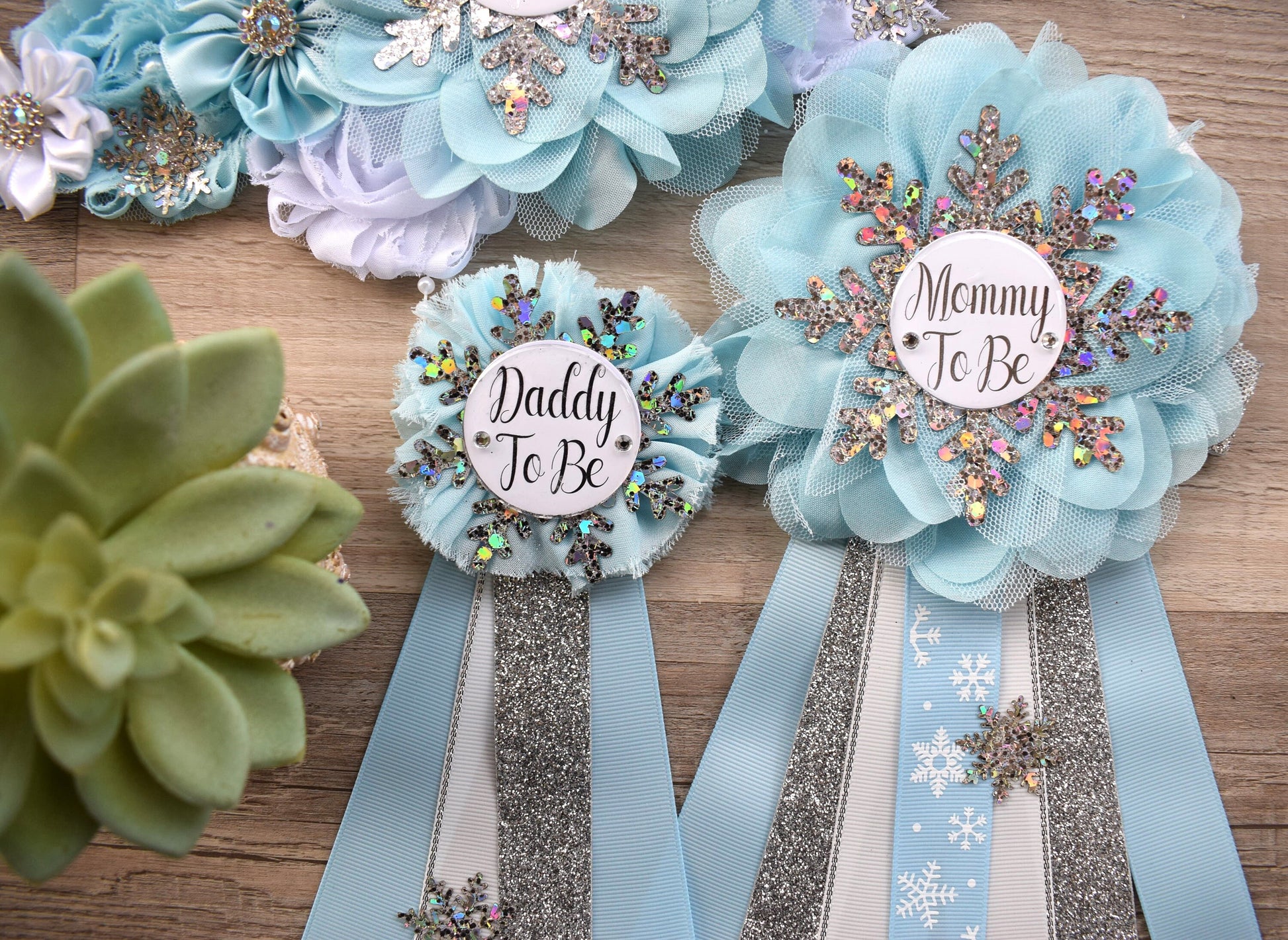 Blue Snowflake Baby Shower, Blue White Silver Flower Sash, Blue Maternity Sash, Blue Silver White Sash, Mommy To Be Snowflake Shower - Celebrations By Cris