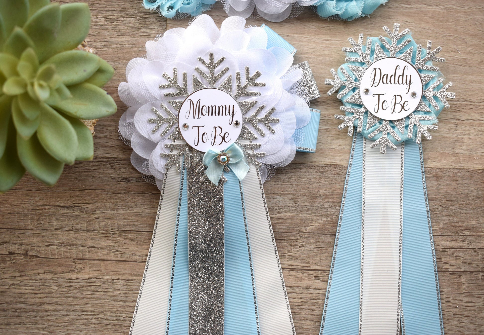 Blue Snowflake Baby Shower, Blue White Silver Flower Sash, Blue Maternity Sash, Blue Silver White Sash, Mommy To Be Snowflake Shower - Celebrations By Cris