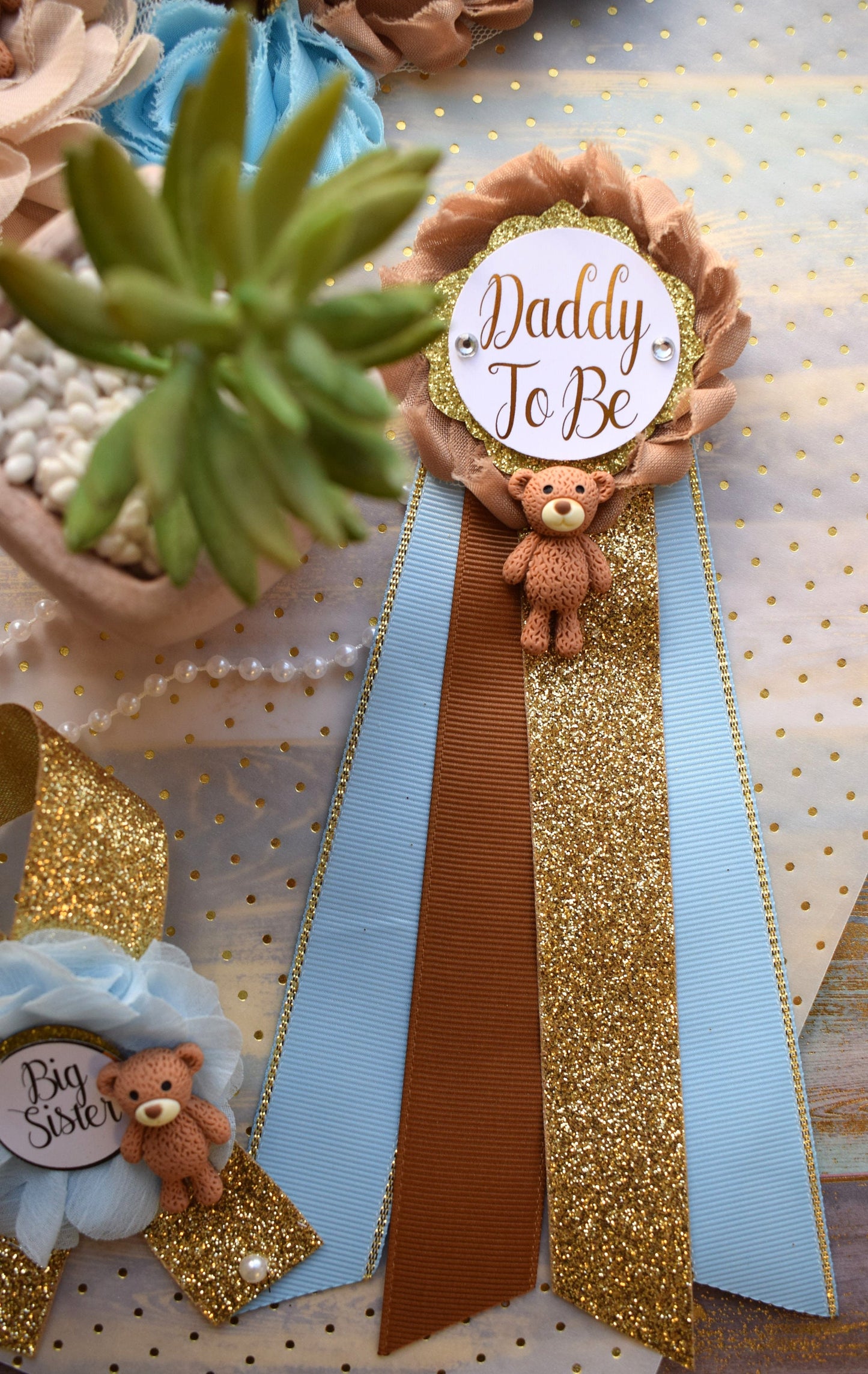 Blue Bear Baby Shower, Teddy Bear Blue Maternity Sash, Teddy Bear Corsage Pin, Bear Mommy To Be, Bear Daddy To Be, Bear Baby Shower, Custom - Celebrations By Cris