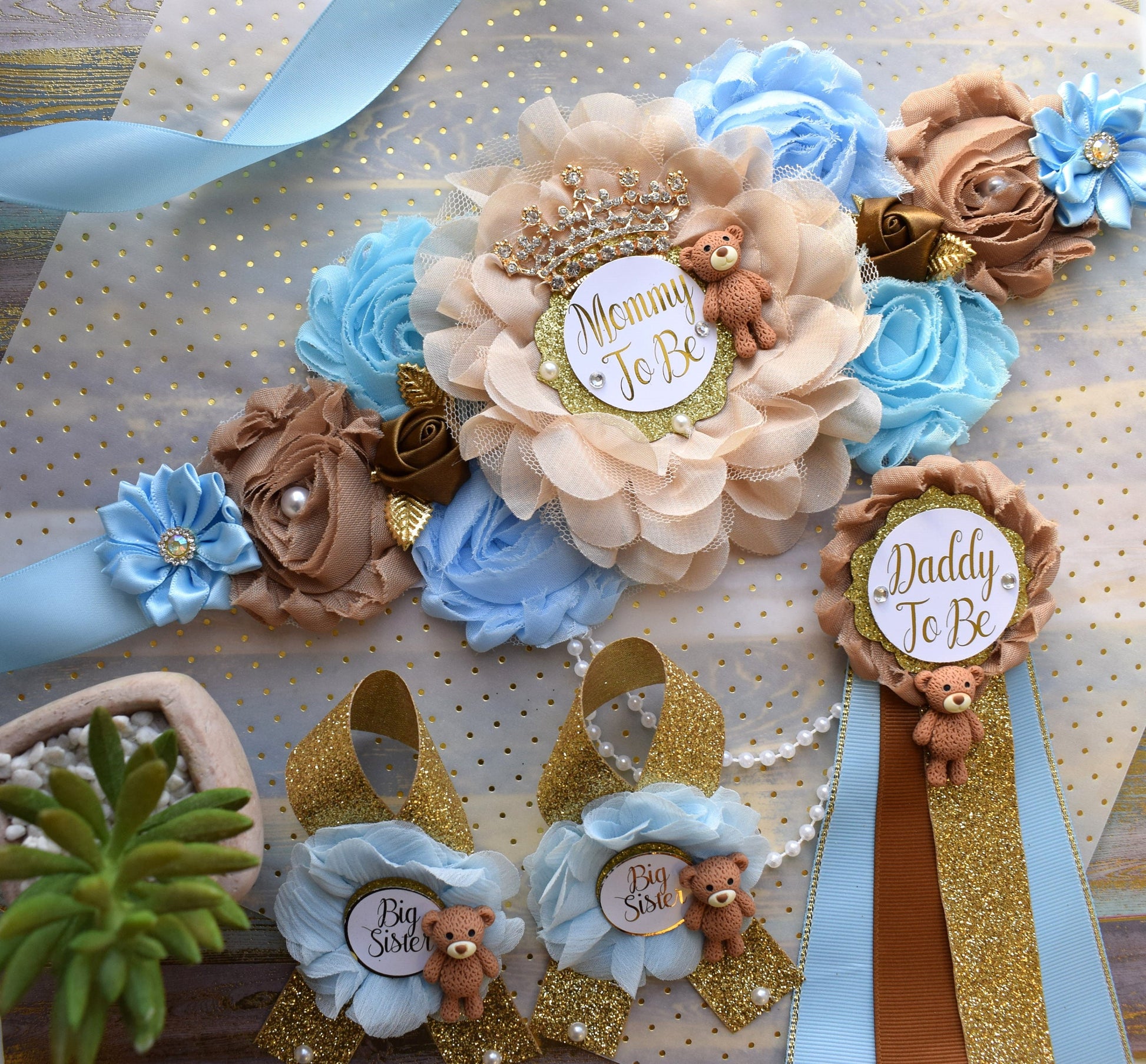 Blue Bear Baby Shower, Teddy Bear Blue Maternity Sash, Teddy Bear Corsage Pin, Bear Mommy To Be, Bear Daddy To Be, Bear Baby Shower, Custom - Celebrations By Cris