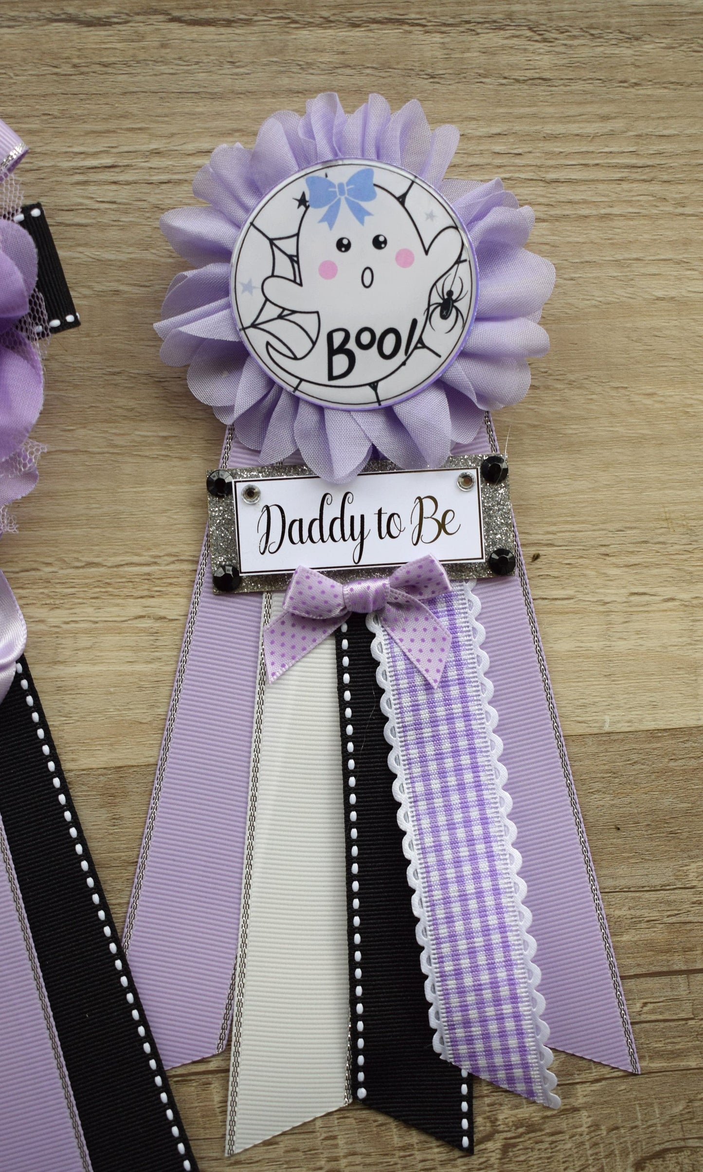 Lavender Ghost Halloween Baby Shower, Lilac Maternity Sash, Mommy To Be Ribbon, Daddy To Be Pin, Halloween Baby Shower Gift, Custom - Celebrations By Cris