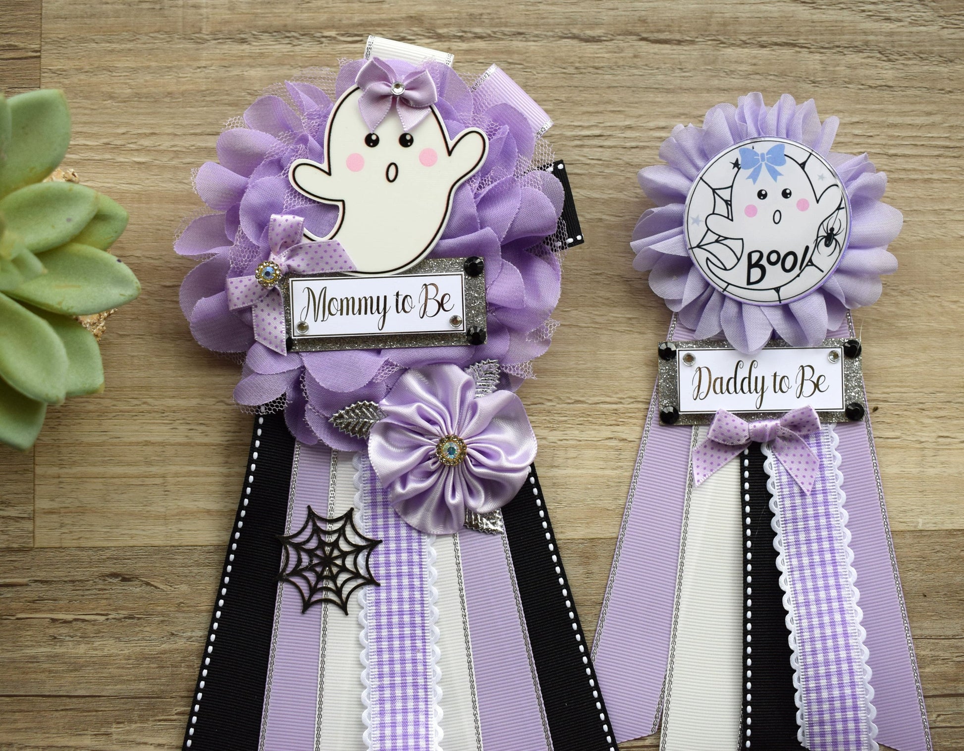 Lavender Ghost Halloween Baby Shower, Lilac Maternity Sash, Mommy To Be Ribbon, Daddy To Be Pin, Halloween Baby Shower Gift, Custom - Celebrations By Cris