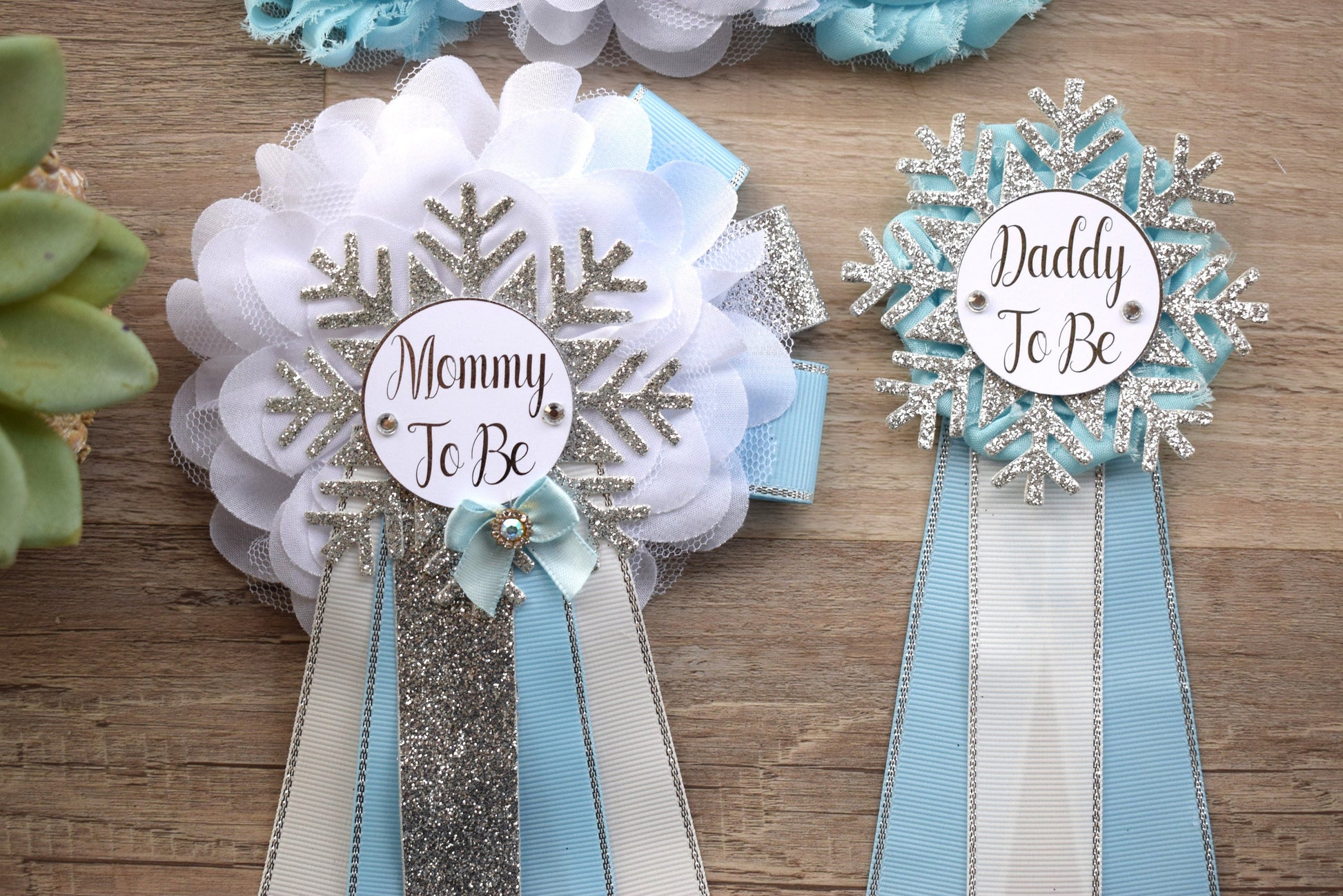 Blue Snowflake Baby Shower, Blue White Silver Flower Sash, Blue Maternity Sash, Blue Silver White Sash, Mommy To Be Snowflake Shower - Celebrations By Cris