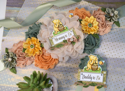 Classic Vintage Winnie Baby Shower, Winnie the Pooh Mommy To Be Pin, Classic Winnie Mommy To Be Ribbon, Winnie the Pooh Daddy Pin, Custom - Celebrations By Cris