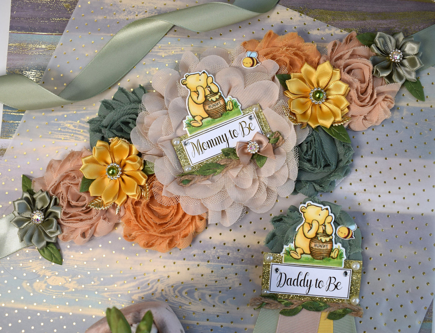 Classic Vintage Winnie Baby Shower, Winnie the Pooh Mommy To Be Pin, Classic Winnie Mommy To Be Ribbon, Winnie the Pooh Daddy Pin, Custom - Celebrations By Cris