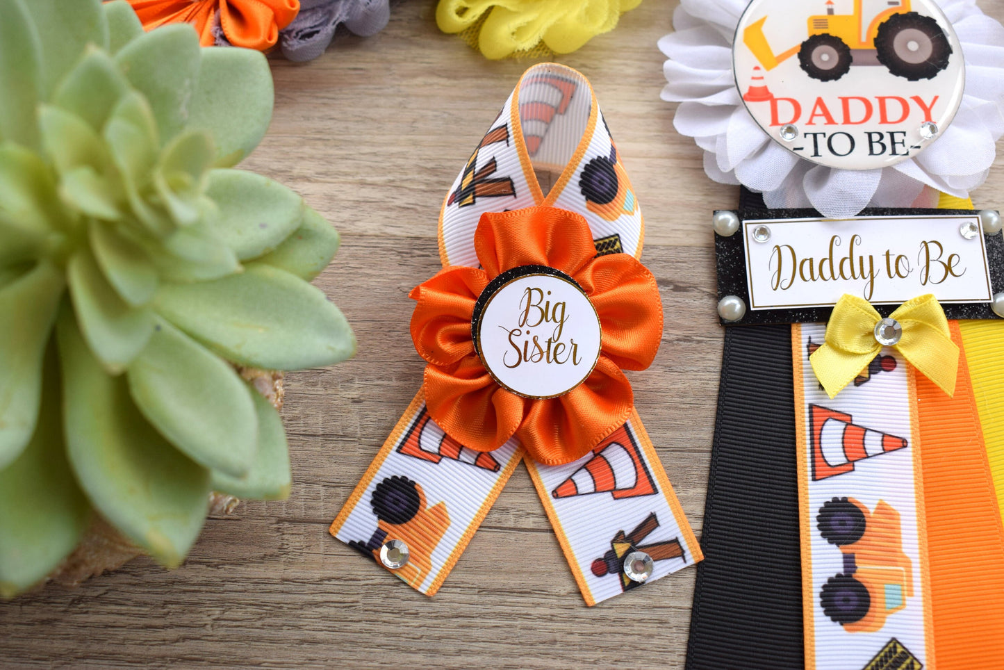 Under Construction Baby Shower, Boy Construction Maternity Sash, Black Yellow Orange Badge, Mommy To Be Pin, Daddy To Be Pin, Baby Shower - Celebrations By Cris