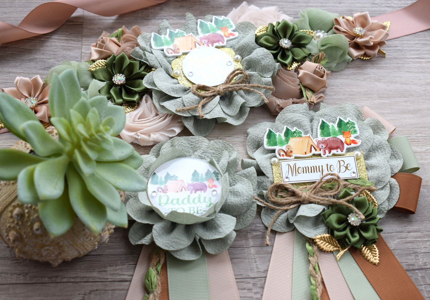 Fox Woodland Baby Shower, Sage Green Fox Woodland Maternity Sash, Fox Mommy To Be Corsage Pin, Woodland Daddy To Be Pin, Fox Woodland Shower - Celebrations By Cris