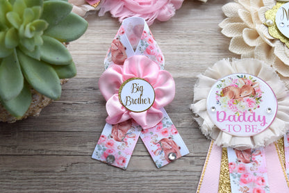 Girl Deer Baby Shower, Pink Deer Mommy To Be Maternity Sash, Deer Daddy To Be Corsage Pins, Pink Tan Gold Girl Beer, Custom - Celebrations By Cris