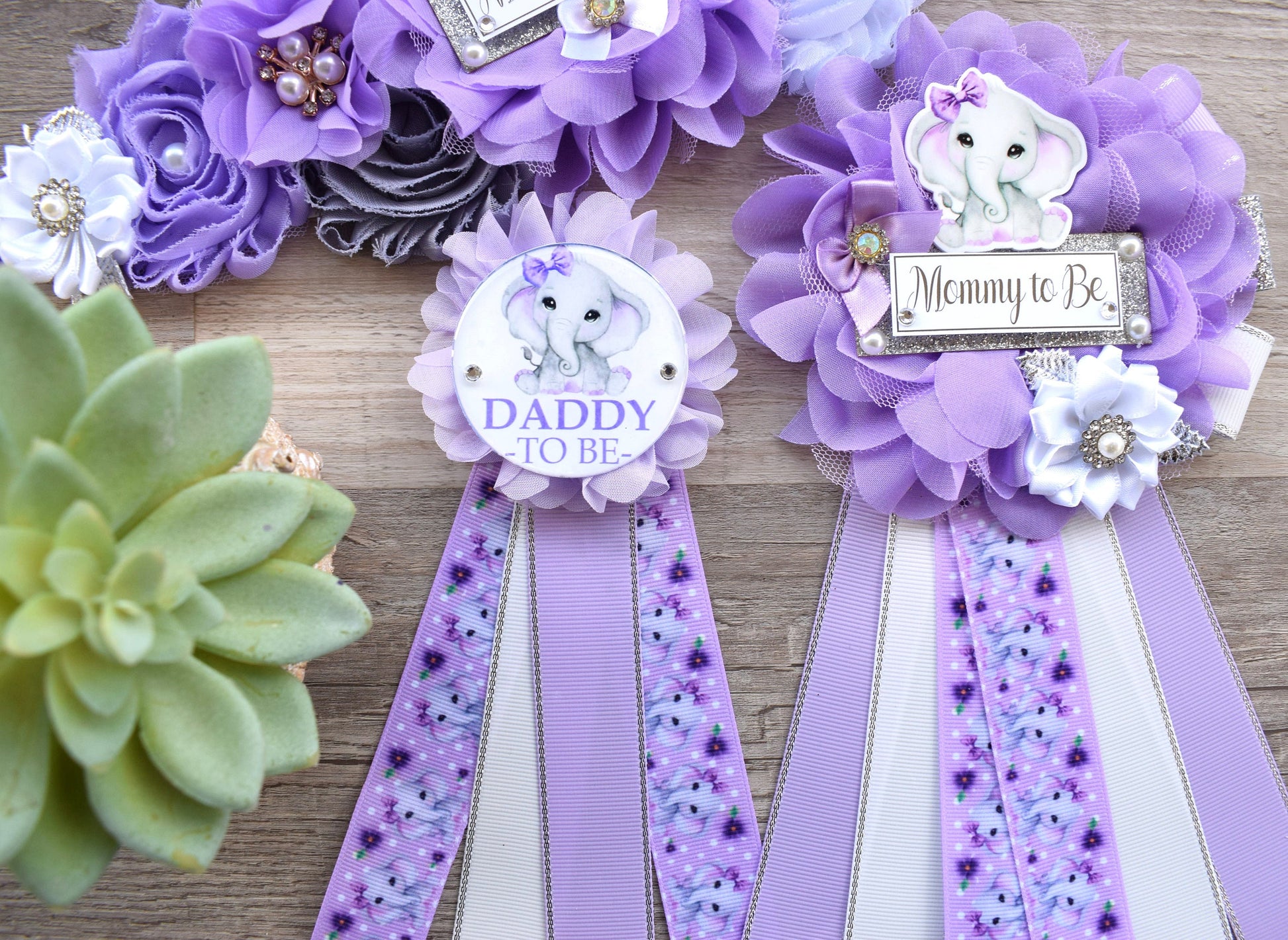 Lavender Grey Elephant Baby Shower, Lavender Grey Elephant Sash and Pin Set, Purple Elephant Belly Sash, Lilac Flower Maternity Sash, Custom - Celebrations By Cris