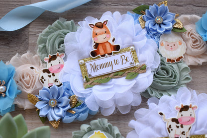 Boy Farm Animal Baby Shower, Barn Animal Baby Shower, Cow Sheep Horse Mommy To Be Ribbon Pin, Farm Daddy To Be Ribbon Pin - S0007 - Celebrations By Cris