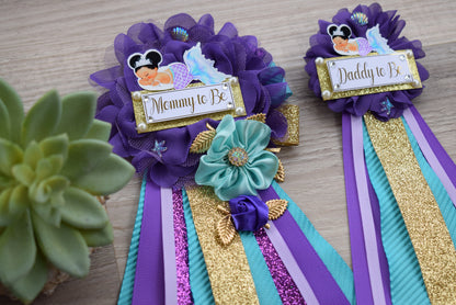 Mermaid Baby Shower, Purple Lavender Turquoise, Mermaid Mommy To Be Ribbon, Mermaid Daddy To Be Pin, Custom