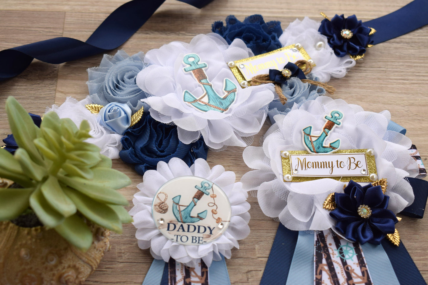 Anchor Nautical Baby Shower, Rustic Blue White Flower Sash, Ahoy Nautical Maternity Sash, Anchor, Its a Boy, Nautical Belly Sash - Celebrations By Cris