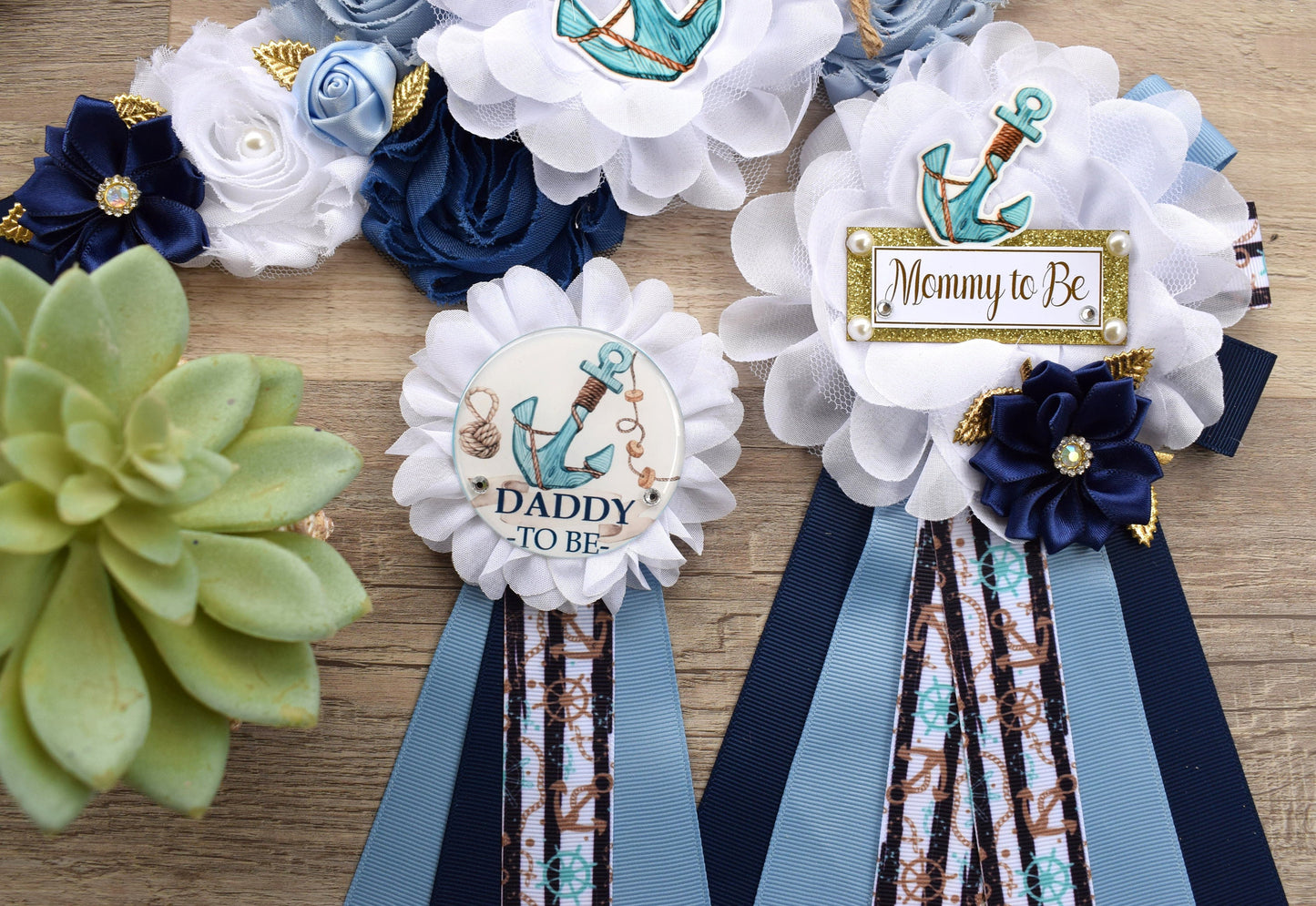 Anchor Nautical Baby Shower, Rustic Blue White Flower Sash, Ahoy Nautical Maternity Sash, Anchor, Its a Boy, Nautical Belly Sash - Celebrations By Cris