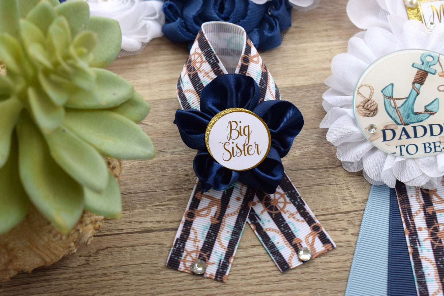 Anchor Nautical Baby Shower, Rustic Blue White Flower Sash, Ahoy Nautical Maternity Sash, Anchor, Its a Boy, Nautical Belly Sash - Celebrations By Cris