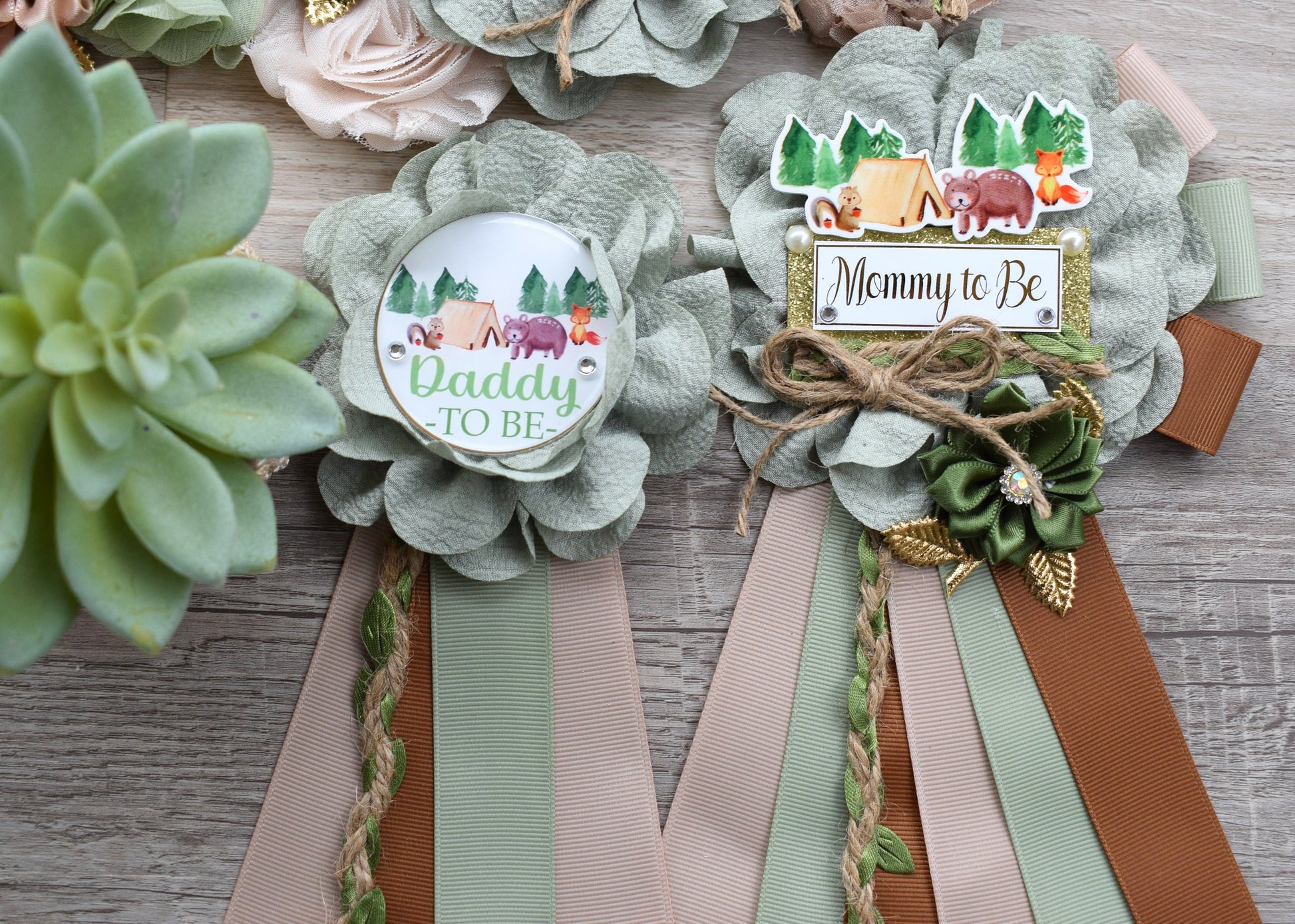 Fox Woodland Baby Shower, Sage Green Fox Woodland Maternity Sash, Fox Mommy To Be Corsage Pin, Woodland Daddy To Be Pin, Fox Woodland Shower - Celebrations By Cris