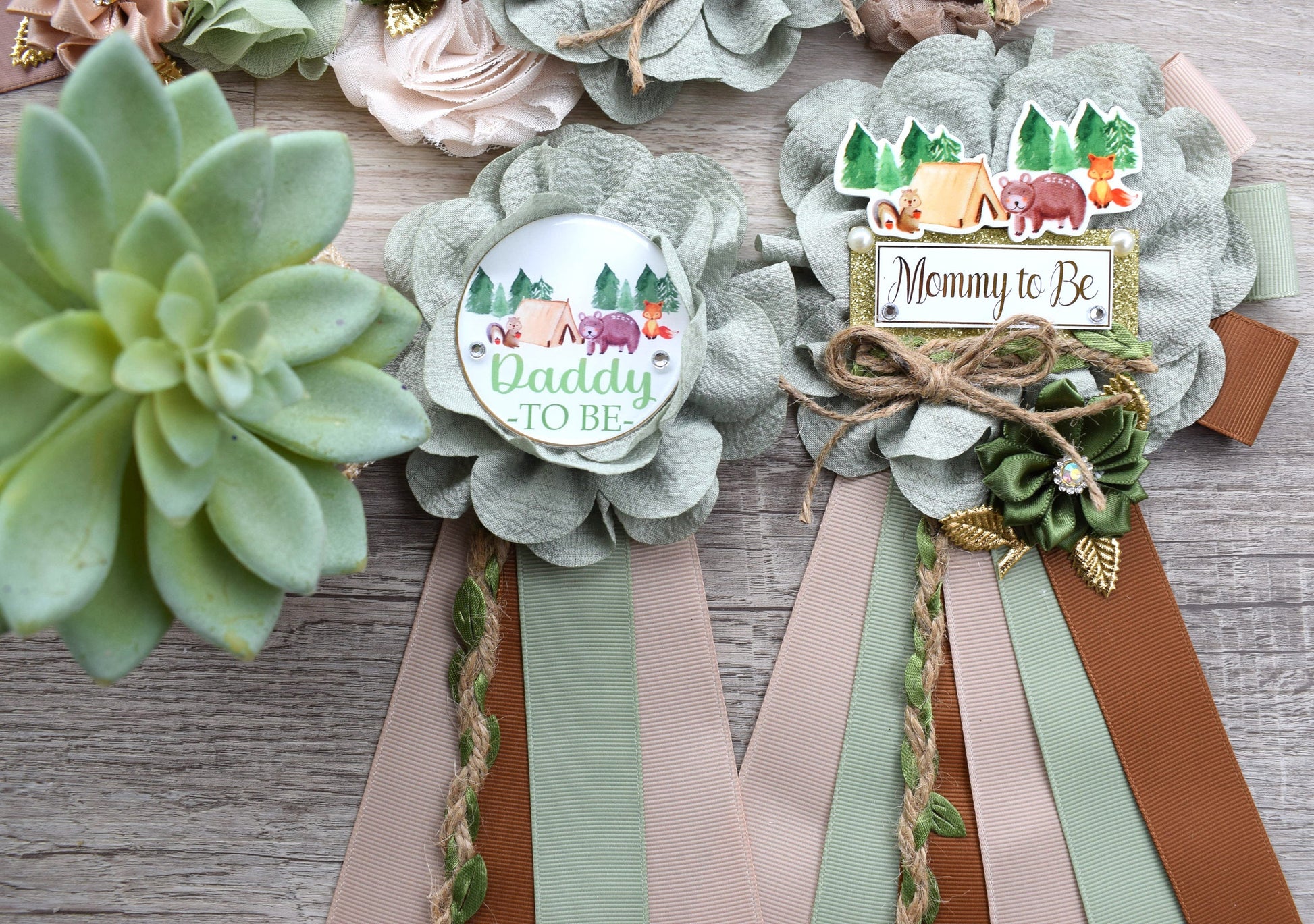 Fox Woodland Baby Shower, Sage Green Fox Woodland Maternity Sash, Fox Mommy To Be Corsage Pin, Woodland Daddy To Be Pin, Fox Woodland Shower - Celebrations By Cris