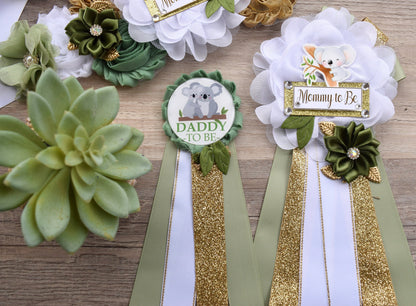 Koala Baby Shower, Koala Mommy to Be Pin, Koala Baby Shower Pin, Koala Greenery Maternity Sash, Baby Shower, Green White Gold - S0004 - Celebrations By Cris