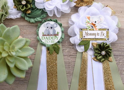 Koala Baby Shower, Koala Mommy to Be Pin, Koala Baby Shower Pin, Koala Greenery Maternity Sash, Baby Shower, Green White Gold - S0004 - Celebrations By Cris