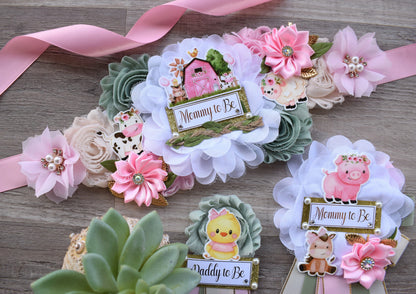 Girl Farm Animal Baby Shower, Barn Animal Baby Shower, Cow Sheep Horse Mommy To Be Ribbon Pin, Farm Daddy To Be Ribbon Pin - S0003 - Celebrations By Cris