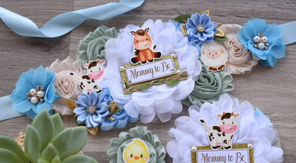 Boy Farm Animal Baby Shower, Barn Animal Baby Shower, Cow Sheep Horse Mommy To Be Ribbon Pin, Farm Daddy To Be Ribbon Pin - S0007 - Celebrations By Cris