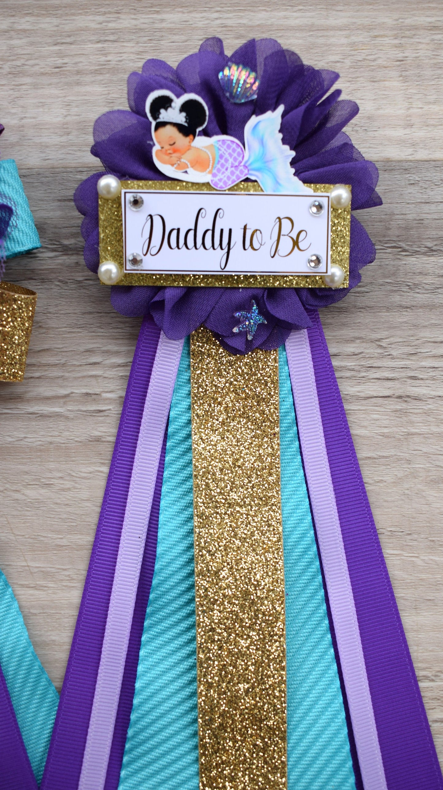 Mermaid Baby Shower, Purple Lavender Turquoise, Mermaid Mommy To Be Ribbon, Mermaid Daddy To Be Pin, Custom