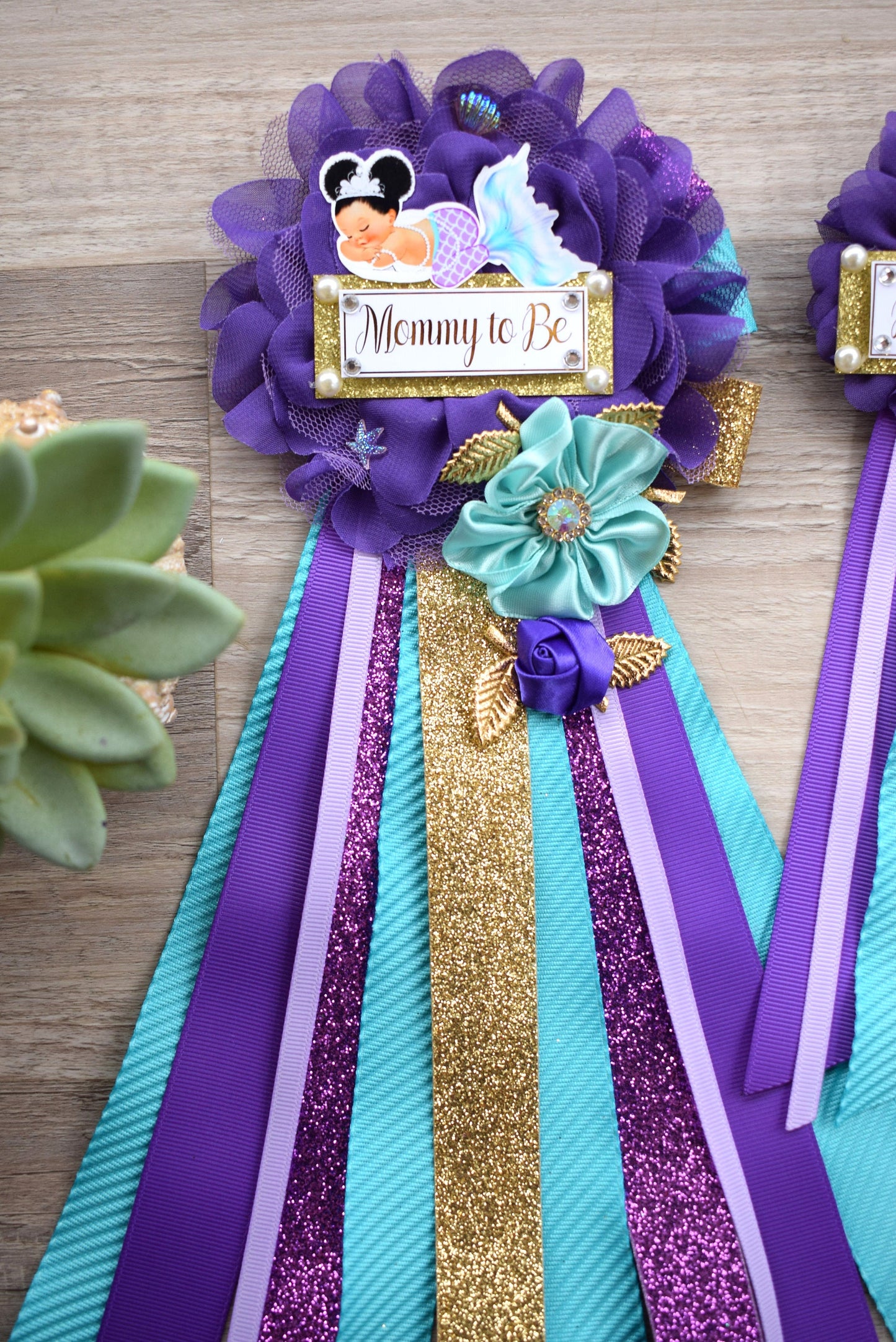 Mermaid Baby Shower, Purple Lavender Turquoise, Mermaid Mommy To Be Ribbon, Mermaid Daddy To Be Pin, Custom