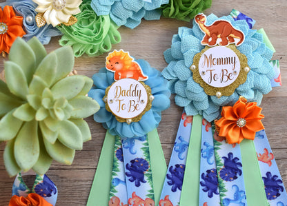 Dinosaur Baby Shower, Dinosaur Mommy to Be Sash, Dinosaur Mommy To Be Ribbon, Dinosaur Daddy to Be, Dinosaur Orange Green Blue, Custom - Celebrations By Cris