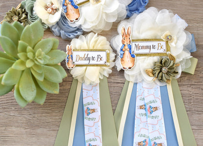 Rabbit Baby Shower, Boy Rabbit Mommy to Be Pin, Blue Green Boy Rabbit Shower, Rabbit Mommy Corsage Pin