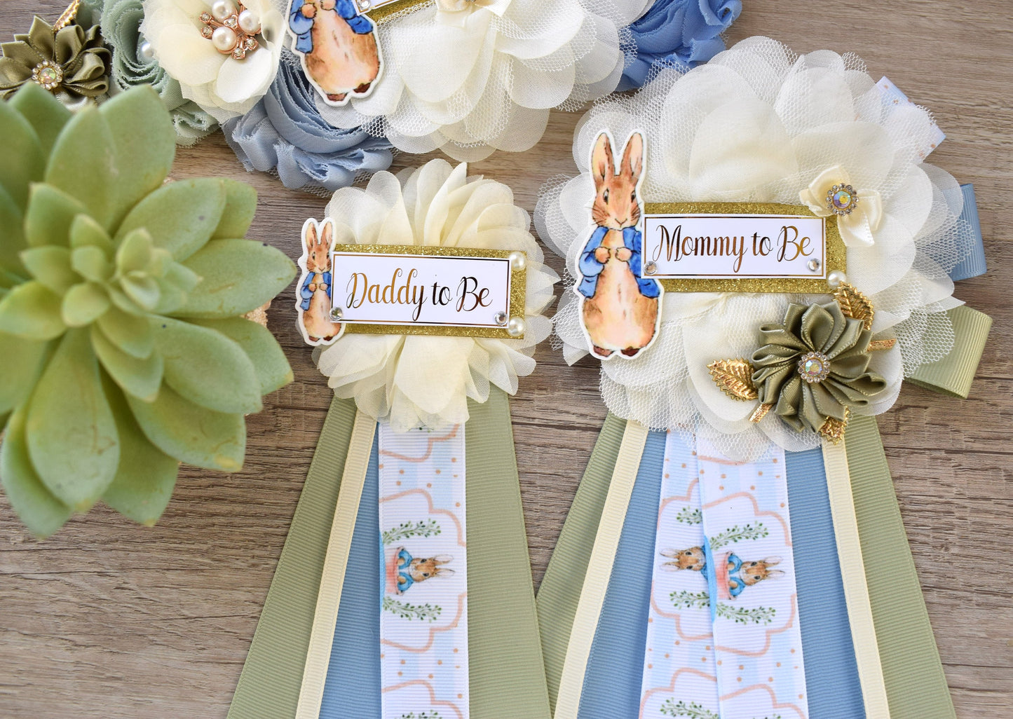 Rabbit Baby Shower, Boy Rabbit Mommy to Be Pin, Blue Green Boy Rabbit Shower, Rabbit Mommy Corsage Pin