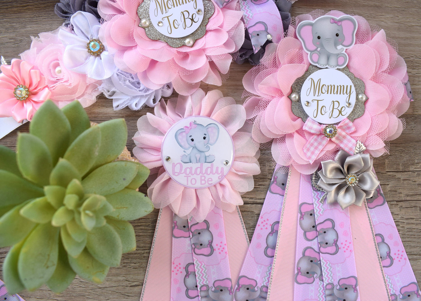 Pink Elephant Baby Shower, Girl Pink Elephant Maternity Sash, Pink Elephant Belly Mommy To Be Ribbon, Girl Daddy To Be Pin, Custom - Celebrations By Cris