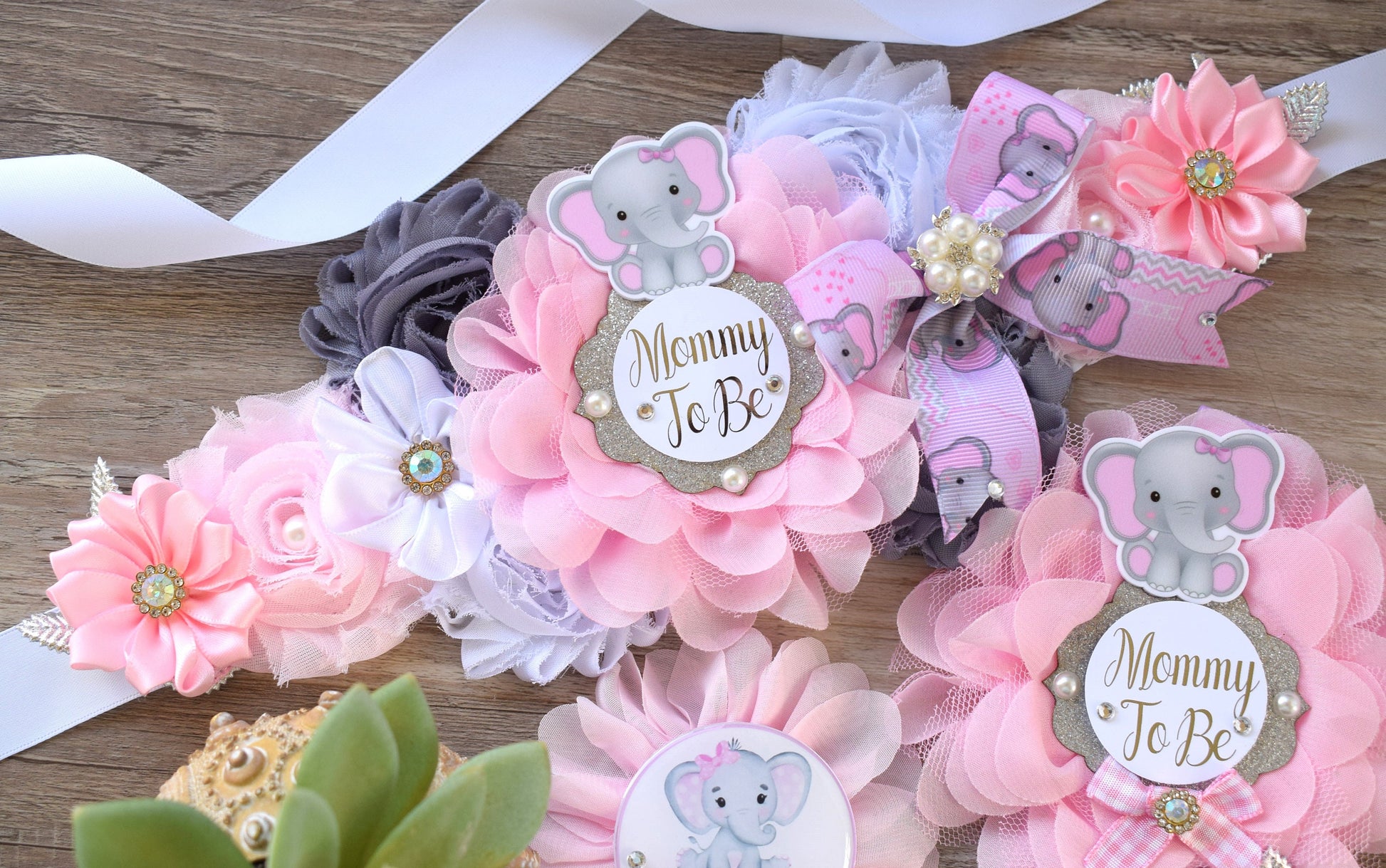 Pink Elephant Baby Shower, Girl Pink Elephant Maternity Sash, Pink Elephant Belly Mommy To Be Ribbon, Girl Daddy To Be Pin, Custom - Celebrations By Cris