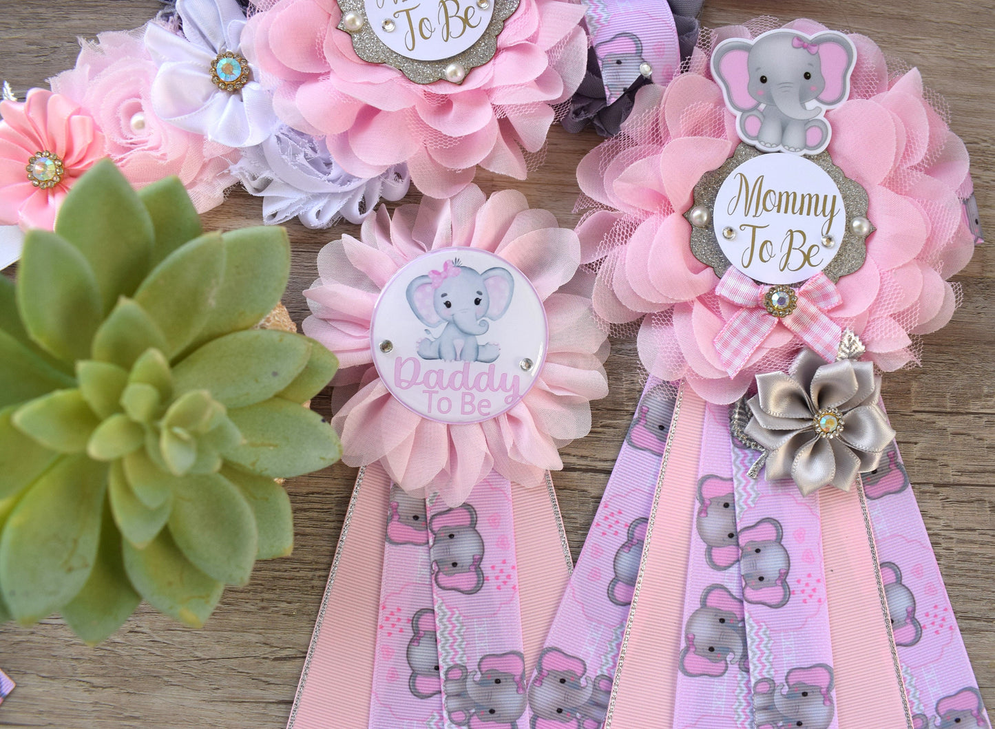 Pink Elephant Baby Shower, Girl Pink Elephant Maternity Sash, Pink Elephant Belly Mommy To Be Ribbon, Girl Daddy To Be Pin, Custom - Celebrations By Cris