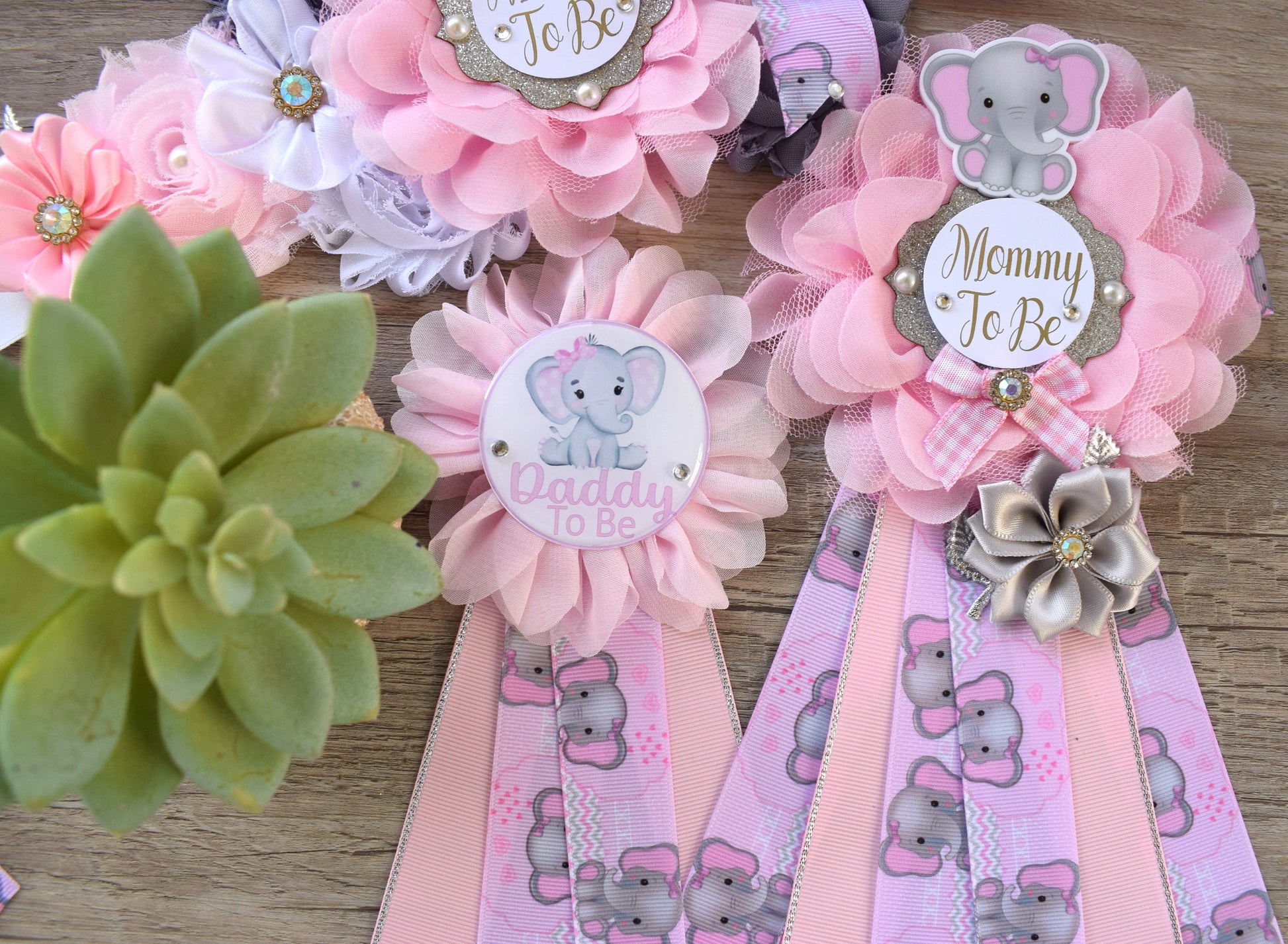 Pink Elephant Baby Shower, Girl Pink Elephant Maternity Sash, Pink Elephant Belly Mommy To Be Ribbon, Girl Daddy To Be Pin, Custom - Celebrations By Cris