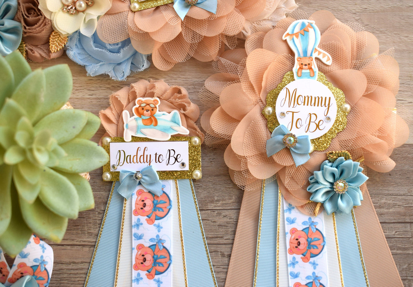 Blue Teddy Bear Baby Shower, Teddy Bear Blue Maternity Sash, Teddy Bear Daddy To Be Pin, Bear Mommy To Be, Bear Baby Shower, Custom - Celebrations By Cris