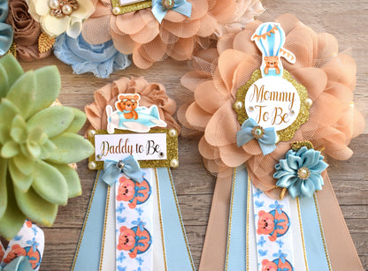 Blue Teddy Bear Baby Shower, Teddy Bear Blue Maternity Sash, Teddy Bear Daddy To Be Pin, Bear Mommy To Be, Bear Baby Shower, Custom - Celebrations By Cris