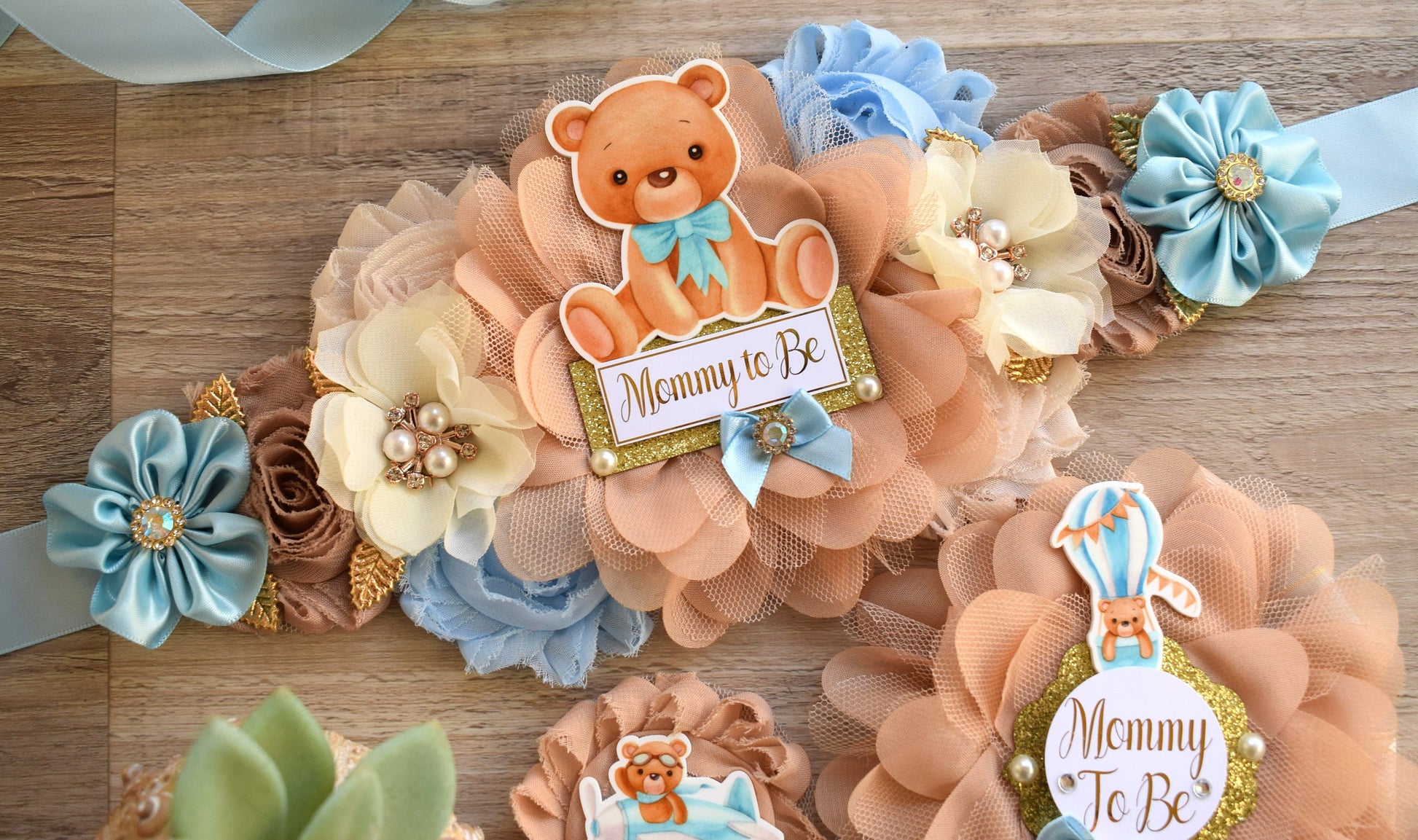 Blue Teddy Bear Baby Shower, Teddy Bear Blue Maternity Sash, Teddy Bear Daddy To Be Pin, Bear Mommy To Be, Bear Baby Shower, Custom - Celebrations By Cris