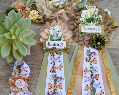 Jungle Safari Boho Baby Shower, Safari Sage Maternity Sash, Animal Mommy To Be Ribbon, Jungle Daddy To Be Pin, Greenery Shower, Custom - Celebrations By Cris