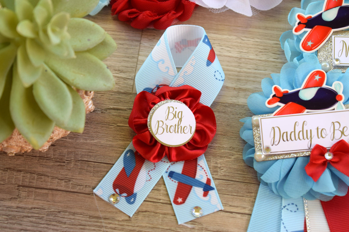 Airplane Baby Shower, Boy Baby Shower, Airplane Maternity Sash, Up Up and Away, Fly Airplane Baby Shower Sash, Blue Red White, Custom Set - Celebrations By Cris