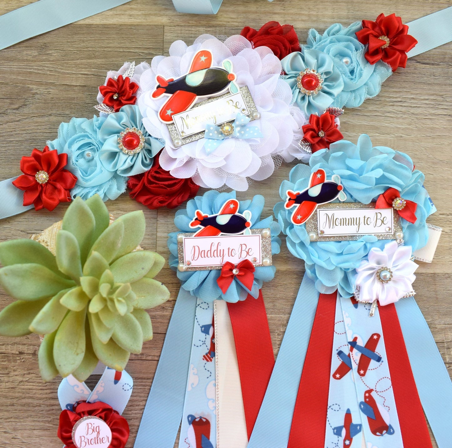 Airplane Baby Shower, Boy Baby Shower, Airplane Maternity Sash, Up Up and Away, Fly Airplane Baby Shower Sash, Blue Red White, Custom Set - Celebrations By Cris