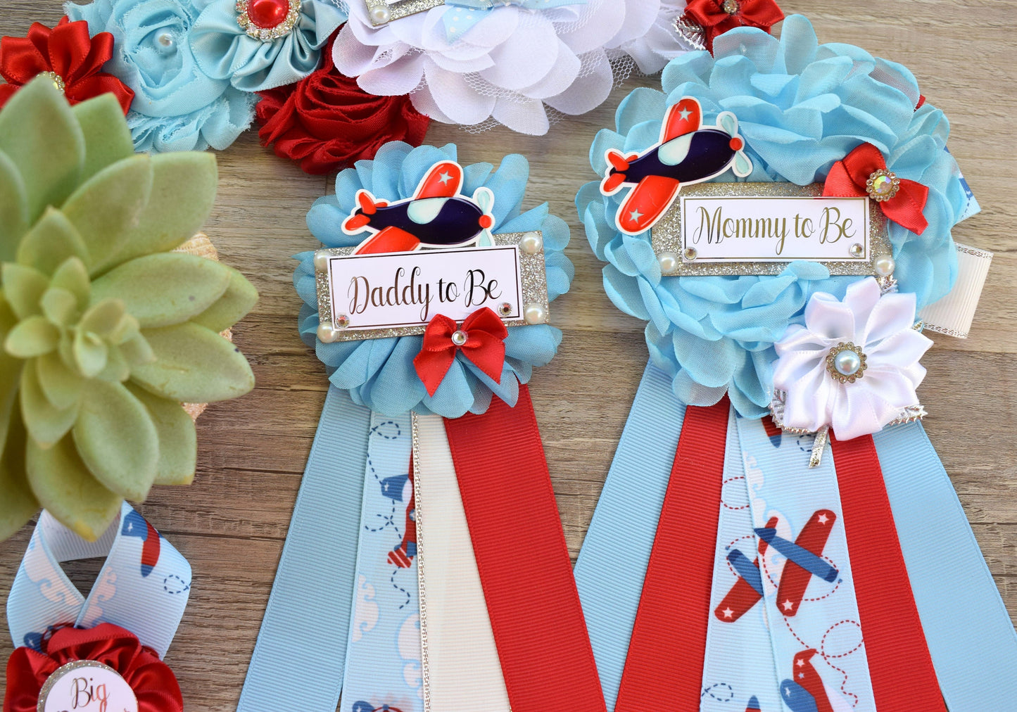 Airplane Baby Shower, Boy Baby Shower, Airplane Maternity Sash, Up Up and Away, Fly Airplane Baby Shower Sash, Blue Red White, Custom Set - Celebrations By Cris