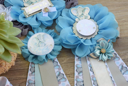 Little Peanut Elephant Baby Shower, Blue Grey Maternity Sash, Boy Mommy To Be Ribbon, Daddy To Be Pin, A Little Peanut Is On The Way!