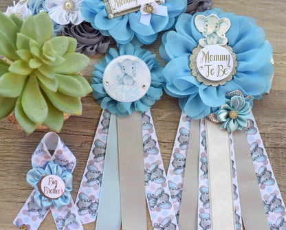 Little Peanut Elephant Baby Shower, Blue Grey Maternity Sash, Boy Mommy To Be Ribbon, Daddy To Be Pin, A Little Peanut Is On The Way!