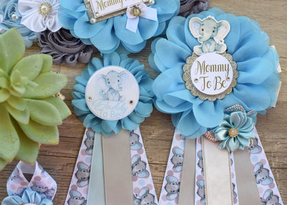 Little Peanut Elephant Baby Shower, Blue Grey Maternity Sash, Boy Mommy To Be Ribbon, Daddy To Be Pin, A Little Peanut Is On The Way!