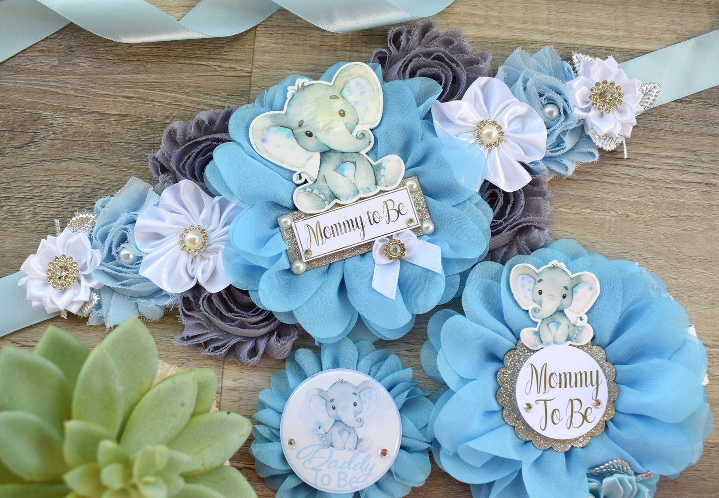 Little Peanut Elephant Baby Shower, Blue Grey Maternity Sash, Boy Mommy To Be Ribbon, Daddy To Be Pin, A Little Peanut Is On The Way!