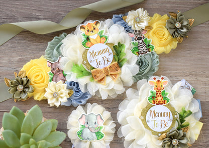 Baby Animal Baby Shower, Safari Maternity Sash, Animal Mommy To Be Ribbon Pin, Jungle Daddy To Be Ribbon, Jungle Safari Baby shower Gift