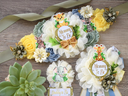 Baby Animal Baby Shower, Safari Maternity Sash, Animal Mommy To Be Ribbon Pin, Jungle Daddy To Be Ribbon, Jungle Safari Baby shower Gift