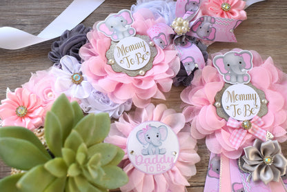 Pink Elephant Baby Shower, Girl Pink Elephant Maternity Sash, Pink Elephant Belly Mommy To Be Ribbon, Girl Daddy To Be Pin, Custom - Celebrations By Cris