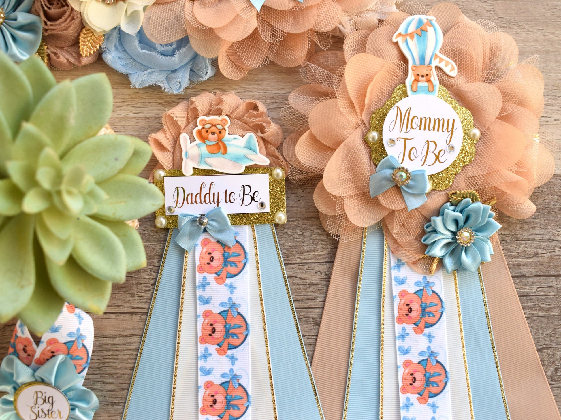 Blue Teddy Bear Baby Shower, Teddy Bear Blue Maternity Sash, Teddy Bear Daddy To Be Pin, Bear Mommy To Be, Bear Baby Shower, Custom - Celebrations By Cris